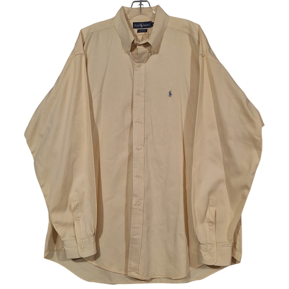 Ralph Lauren Blaire Mens XL Pale Yellow Cotton Twill Button Down Shirt LS